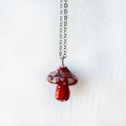 Friendly Mushroom - Glass Pendant Necklace