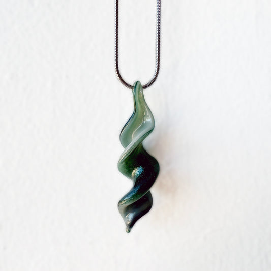 Green Twirly - Glass Pendant Necklace