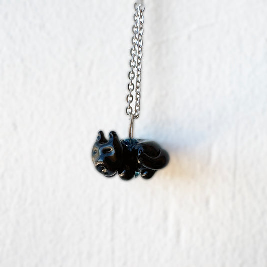 Sleepy Grouchy Kitty - Glass Pendant Necklace