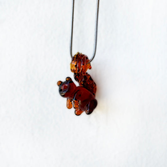 Squirrel with Textured Tail - Glass Pendant Necklace